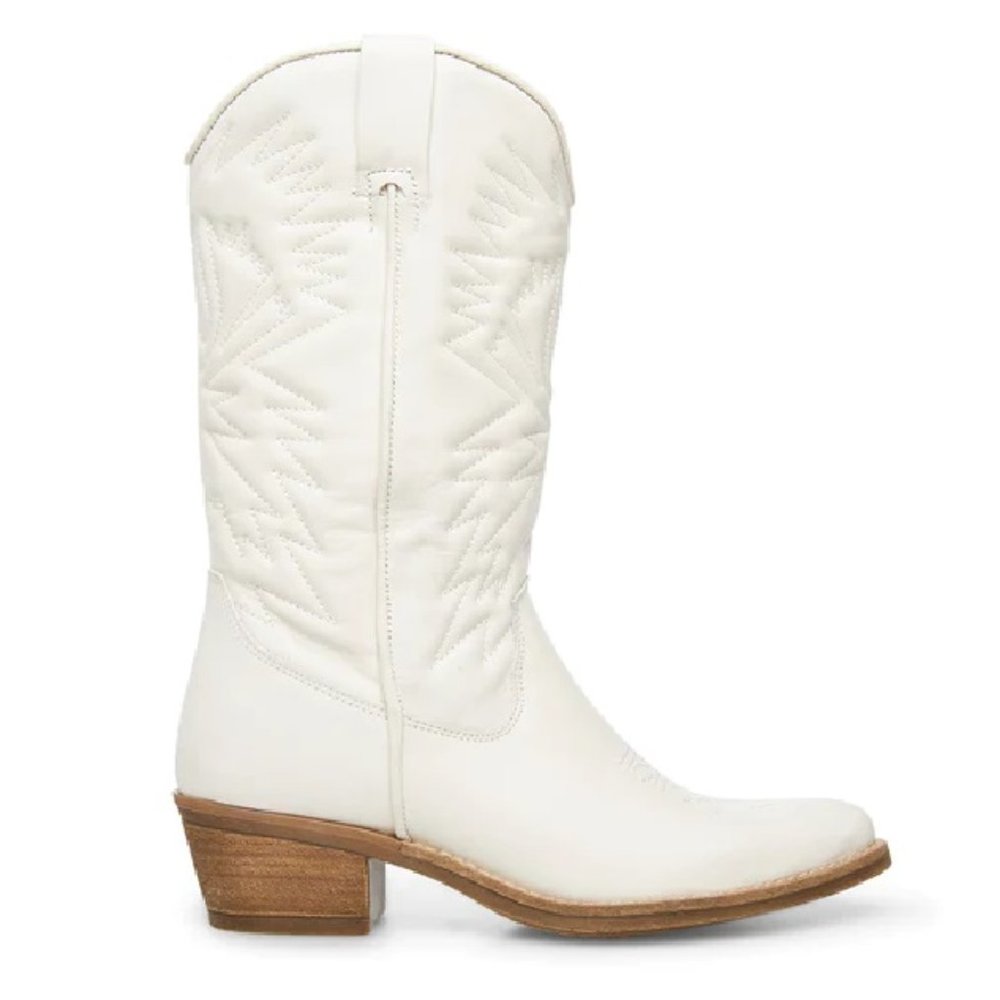 Steve Madden Hayward Cowboy Boot White Leather